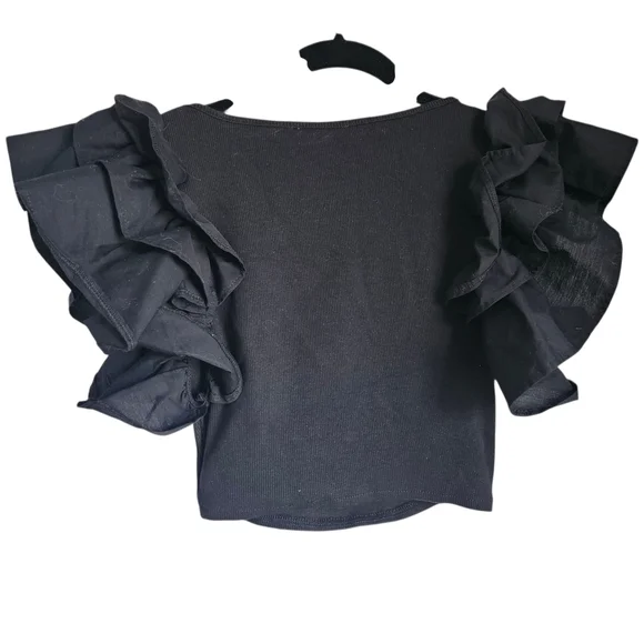Zara Puff Sleeve Black Crop Top - Picture 2 of 2